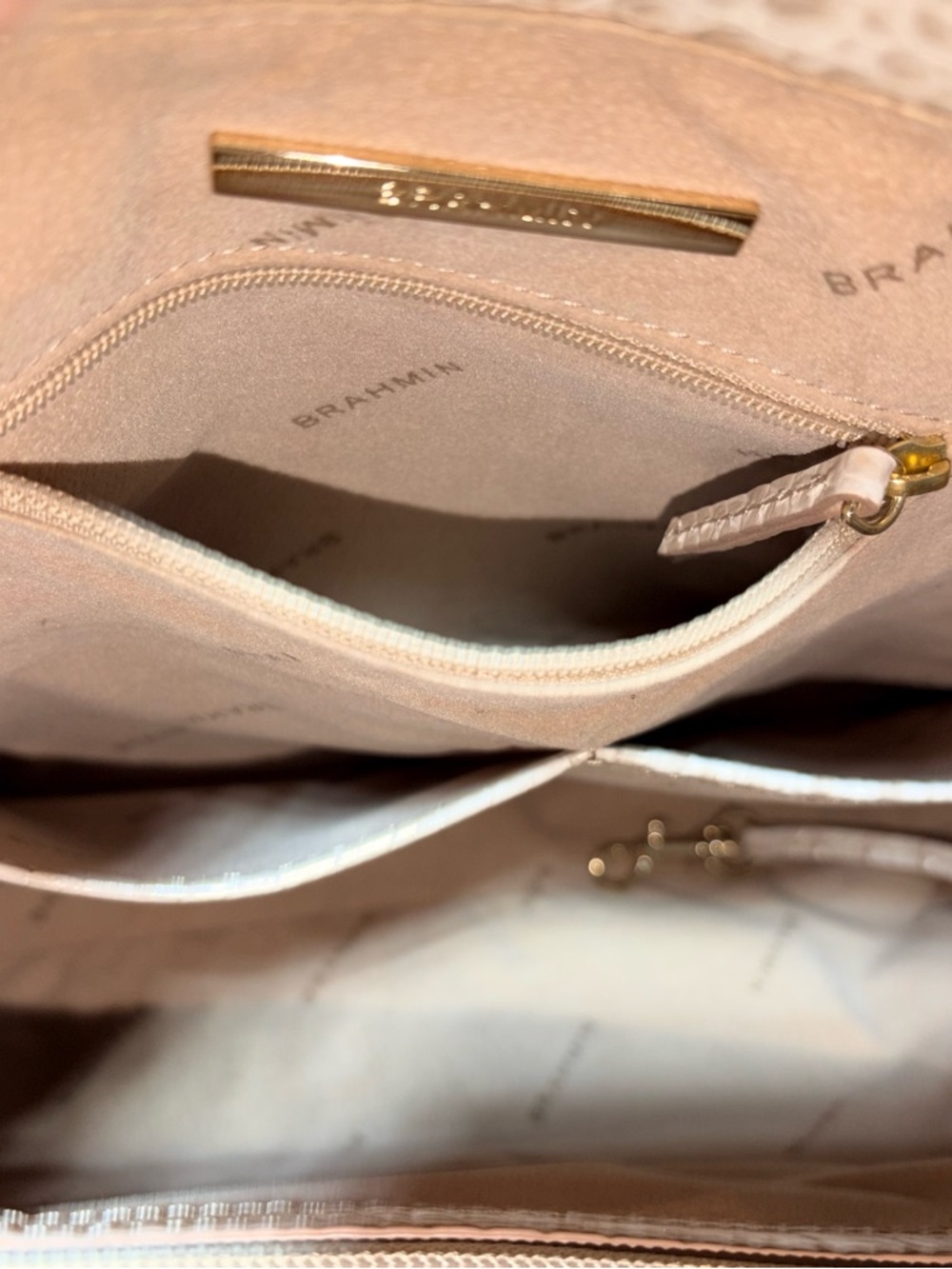 Brahmin Cream Croc-Embossed Leather Satchel with Gold Hardware - Picture 8 of 11